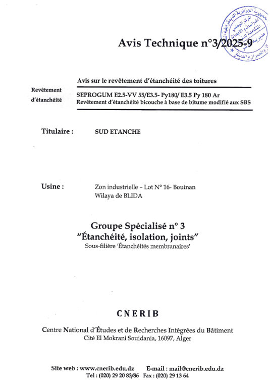Avis technique Seprogum E 2.5 VV