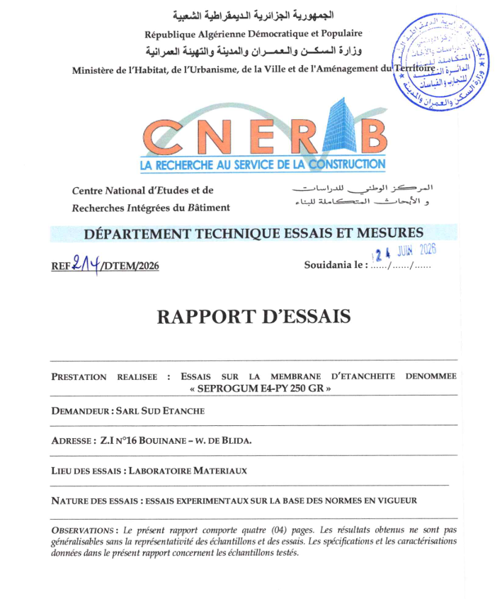 Rapport d'essai E4 250-Ar