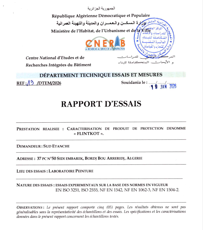 Rapport d'essai Flintkot