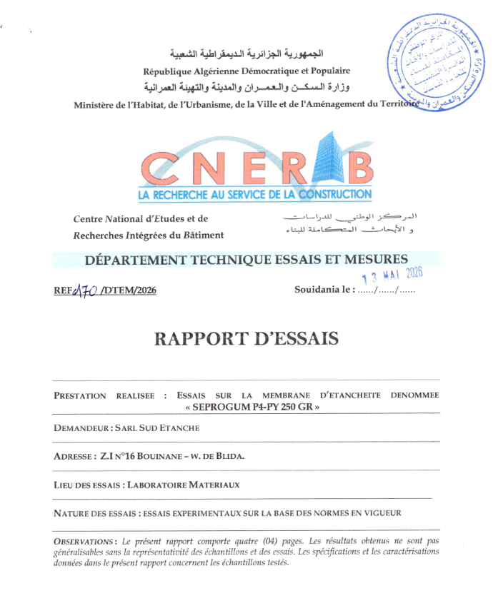 Rapport d'essai P4 250 GR