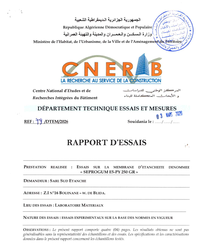 Rapport d'essai E5 250-Ar